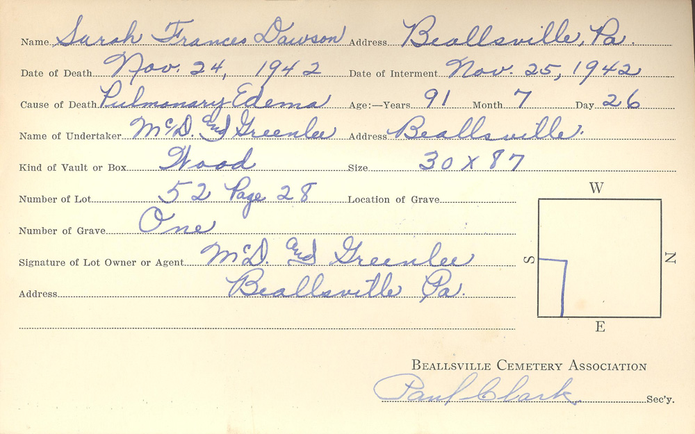 burial card